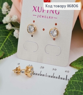 Сережки гвоздики, з Білим камінцем в оправі,  7мм, Xuping 18K 116806 фото