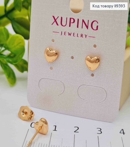 Серьги гвоздики "Сердечки", 0,6см, Xuping 18К 119393 фото 2