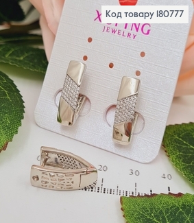 Сережки родированые Пластинка с камнями (англ.застежка), 2*0,6см, Xuping 180777 фото