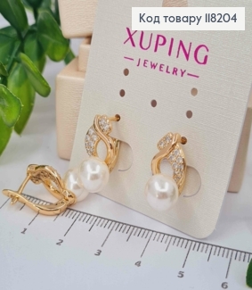 Серьги "Лайла" с жемчужиной и блестящими камнями, 1,7 см, английская застежка, Xuping 18K 118204 фото