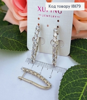 Сережки родованные, Стрела, Линия из камешков, 3,3см, англ. застежка, Xuping 181179 фото