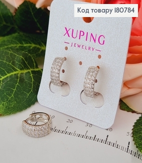 Сережки родированые кольца три ряда камней, 1,5*0,5см, Xuping 180784 фото