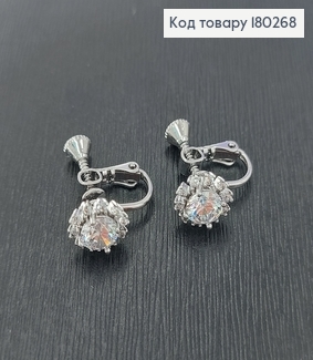 Серьги клипсы цветок с белым камнем родированые медзолото Xuping 180268 фото