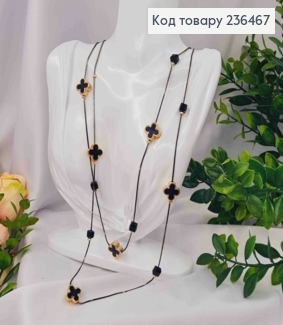 Бижутерия двойная на шею с Van Cleef и квадратными бусинами, 80+6м, Черного+Золото цвета. 236467 фото