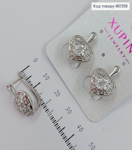 Серьги Ажурная сердечко с камнями родированным медзолото Xuping 180358 фото 2