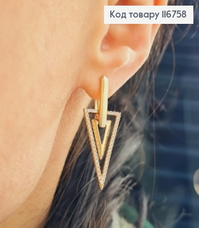 Серьги, "Два треугольника", с камешками, 2,5см, англ. застежка, Xuping 18К 116758 фото