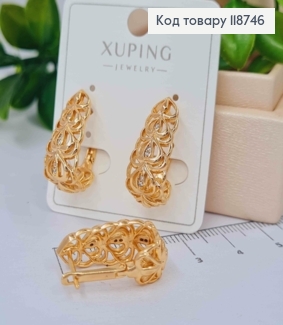 Сережки "Овальні" Ажурні з Блискучими камінцями, 2,2см, англійська застібка, Xuping 18K 118746 фото
