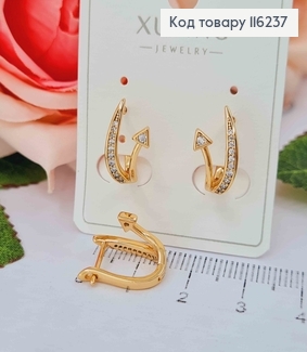 Серьги, "Стрелочка" в камешках, 1,4см, англ. застежка. Xuping 18K 116237 фото