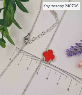 Ланцюжок з Червоною підвіскою Van Cleef, 43+5см, Срібного кольору, сталь Stainless Steel 240706 фото