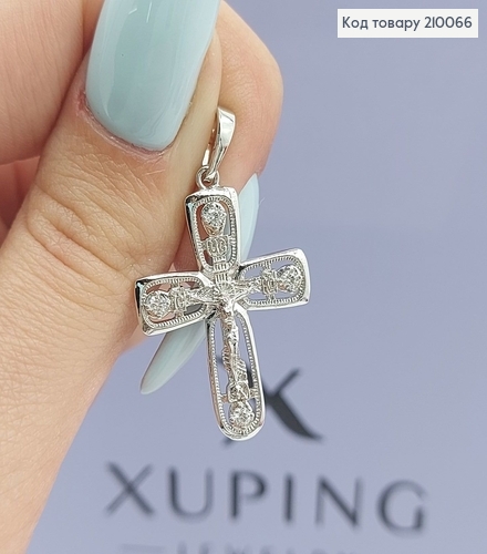 Крестик с распятием 2,1х2,6 см с камнями родироване   Xuping 210066 фото 2