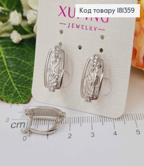 Серьги родословные, пластинки, фактурные с камнем, 1,8см, англ. зам. Xuping 181359 фото