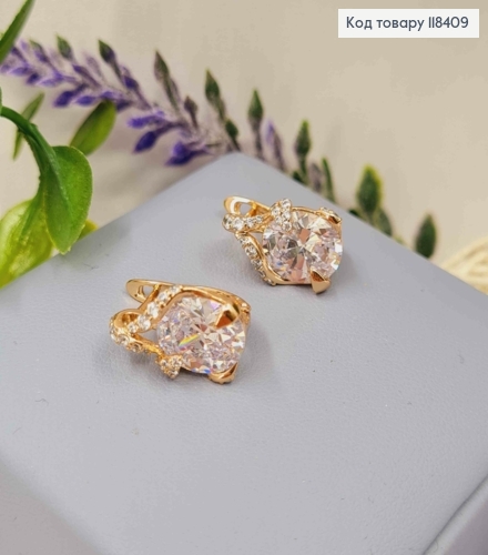 Серьги "Капелька Росы" с блестящими камешками, 1,5см, английская застежка, Xuping 18К. 118409 фото 2