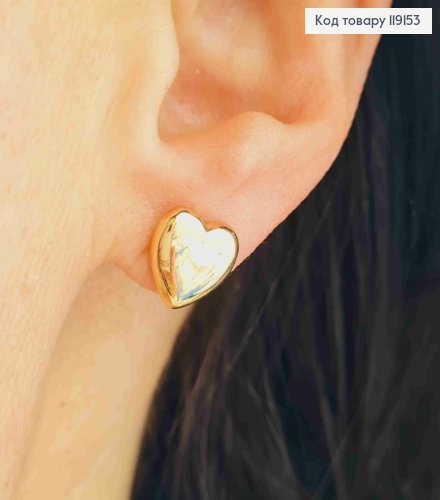 Серьги гвоздики "Сердце", 1см, Xuping 18К 119153 фото 2
