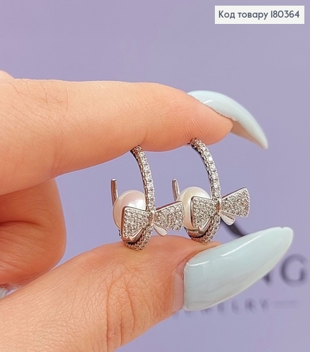 Серьги гвозди Бантики с жемчужиной и камнями   Xuping 180364 фото 2