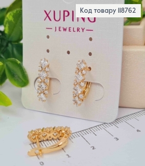 Сережки "Кетлін" прикрашені Блискучими камінцями, 1,7см, англійська застібка, Xuping 18K 118762 фото