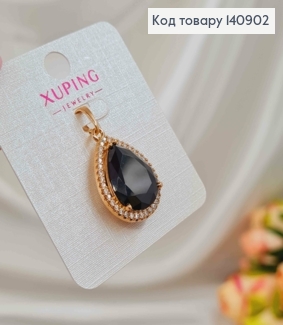 Кулон с большим Черным камешком в форме капельки, 2,5*1,5см, Xuping 18K 140902 фото