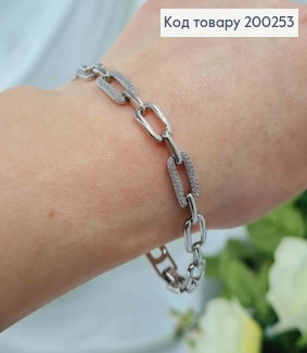 Браслет родованный, Овальные пластинки с камешками, 17+2см, Xuping 200253 фото