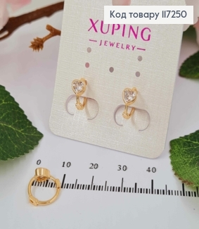 Сережки кільця Сердечко з каменем 6мм, діаметр 1,2см XUPING 18K 117250 фото