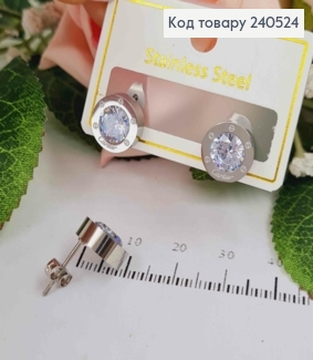 Серьги гвоздики, Картье, серебряного цвета, 1см. с камешком, сталь Stainless Steel 260026 фото