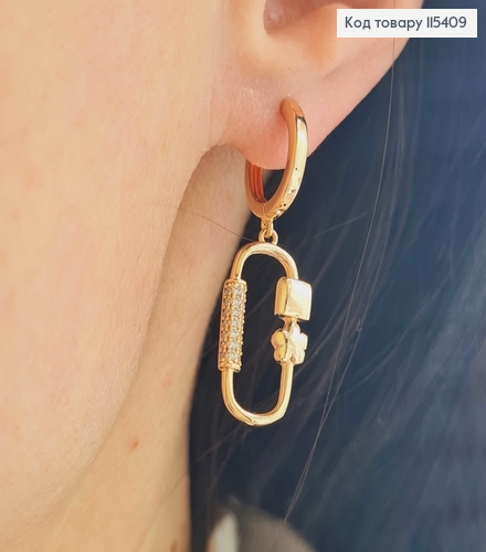 Сережки кільця 1,3см., з підвісочкою квіточка і квадратик, 2см, Xuping 18K 115409 фото 2