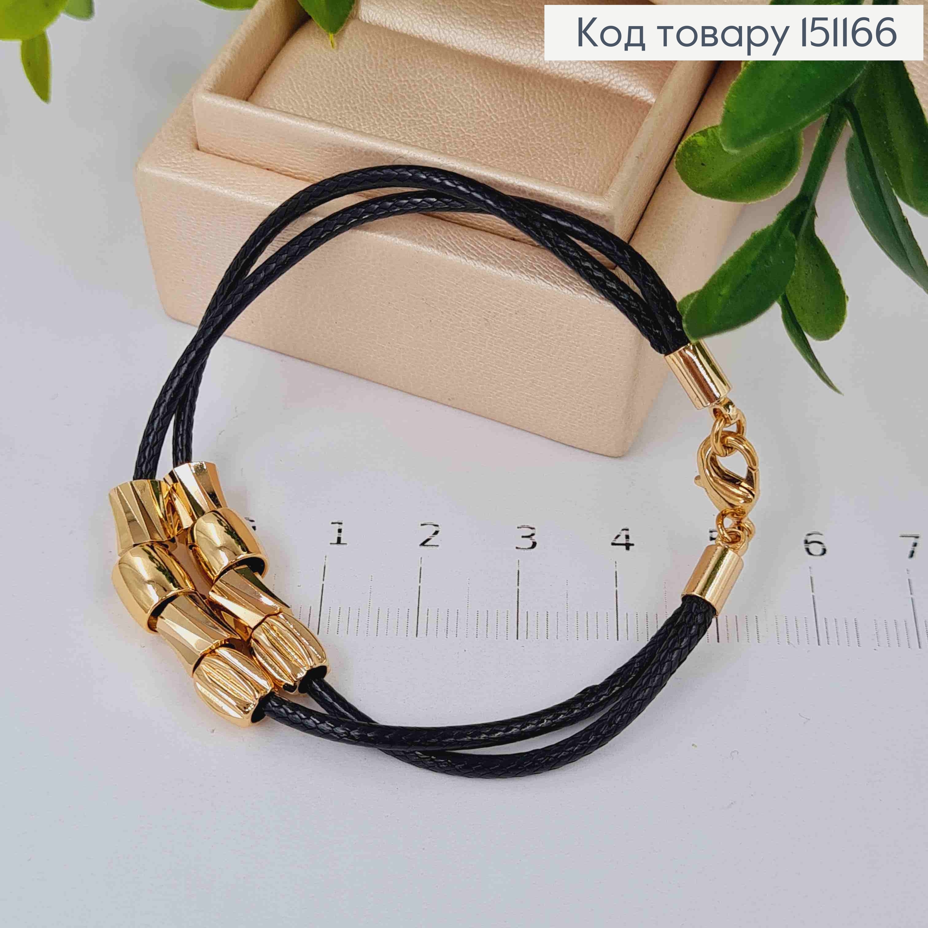 Браслет эко кожа двойной с фигурными подвесками, длина 18см, Xuping 18K. 151166 фото 1