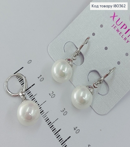 Серьги кольца с жемчужиной медзолото Xuping 180362 фото 2
