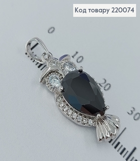 Кулон сова с большим черным камнем родированое медицинское золото Xuping 18K 220074 фото