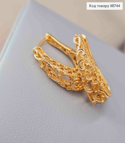 Сережки "Овальні" Ажурні, 2,1см, застібка кільця, Xuping 18K 118744 фото 3