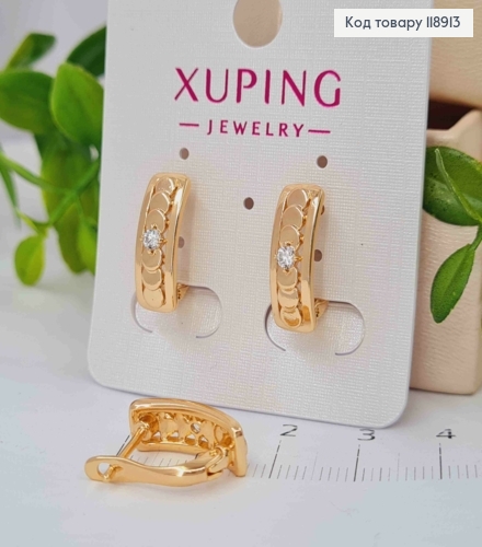 Серьги Прямоугольные украшены Блестящим камнем, 1,6см, английская застежка, Xuping 18K 118913 фото 2