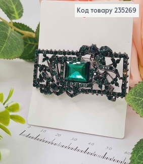 Брошь прямоугольная КОРОЛЕВСКАЯ в камнях ИЗУМРУДНОГО цвета, 6*2см 235269 фото