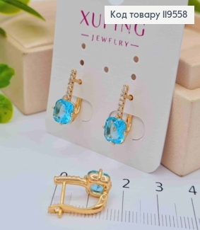 Серьги украшены Нежно Голубой камнем, длина 1,7см, английская застежка, Xuping 18K 119558 фото