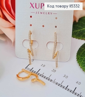 Сережки кільця Стріли з завитком, в камінцях 2,5см Xuping 18K 115332 фото