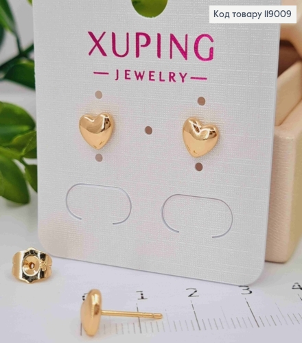 Сережки- гвіздки Серце маленьке  об"ємне (розмір 0,6*0,6см) ,Xuping 18K 119009 фото 2