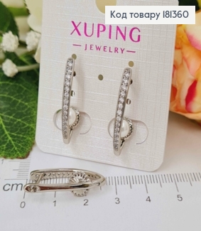Сережки родованные, Стрелы с жемчужиной в камешках, 2,5см, англ. зам. Xuping 181360 фото