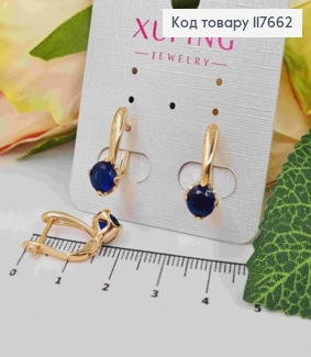 Серьги "Лилу" с Темно-Синим камешком, 1,9см, английская застежка, XUPING 18K 117662 фото