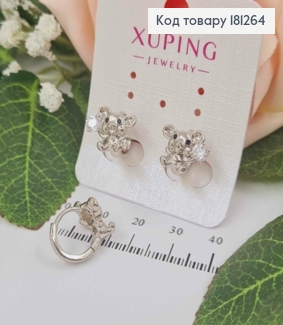 Серьги кольца родованные "Мышонок" с камешком,1см, Xuping 181264 фото