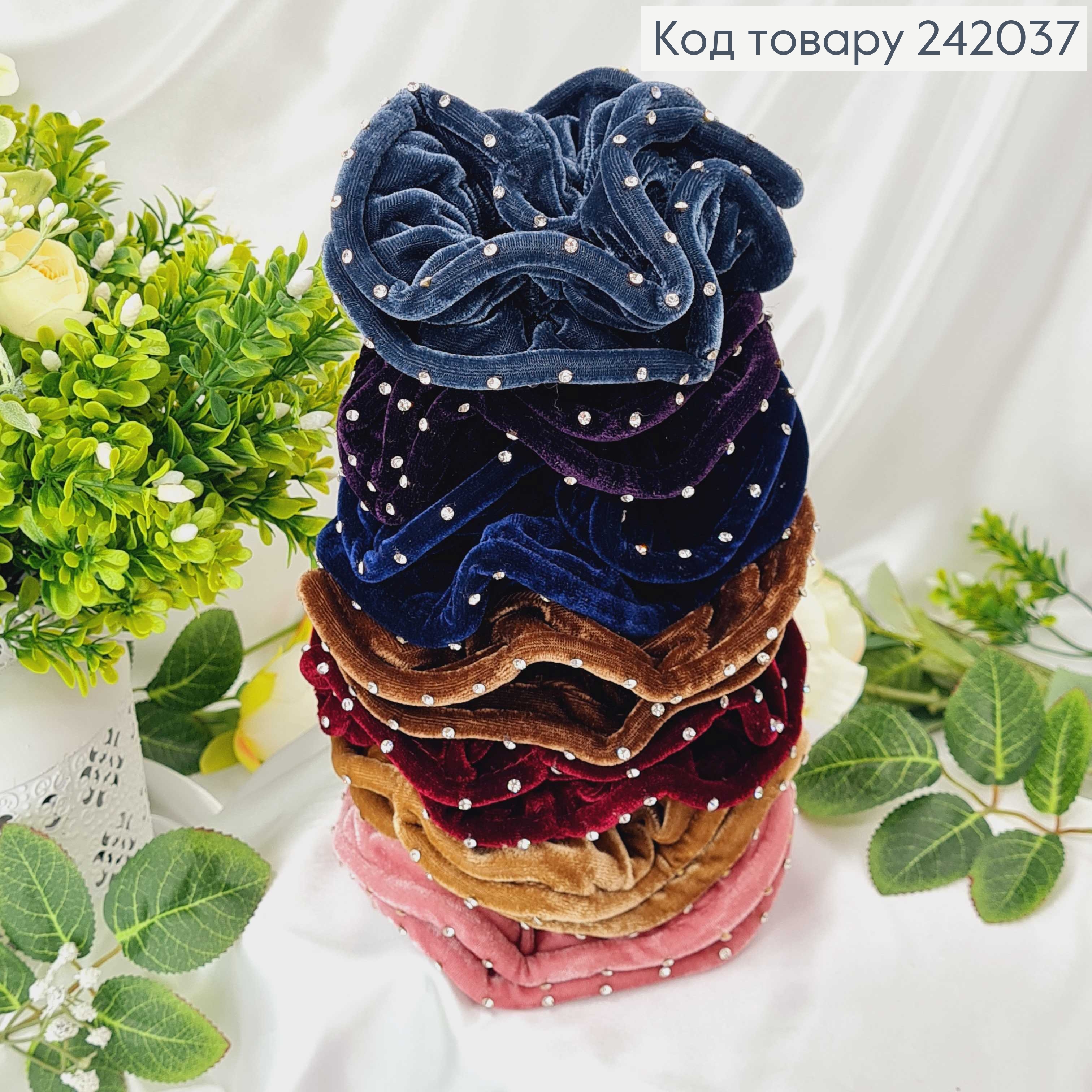 Резинка велюр  об'ємна  з камінцями в ас. 242037 фото 1