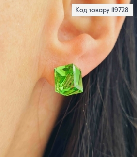 Серьги гвоздочки с Салатовым камнем Сваровски Хамелеон, 1,2см, Xuping 18К 119728 фото