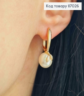 Сережки 2,5см з перлинкою та листочком, англ. заст. Xuping 18K 117026 фото