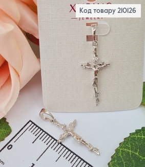 Крестик родованный, тоненький, с распятием и двумя камешками, 2,5*1,3см Xuping 210126 фото