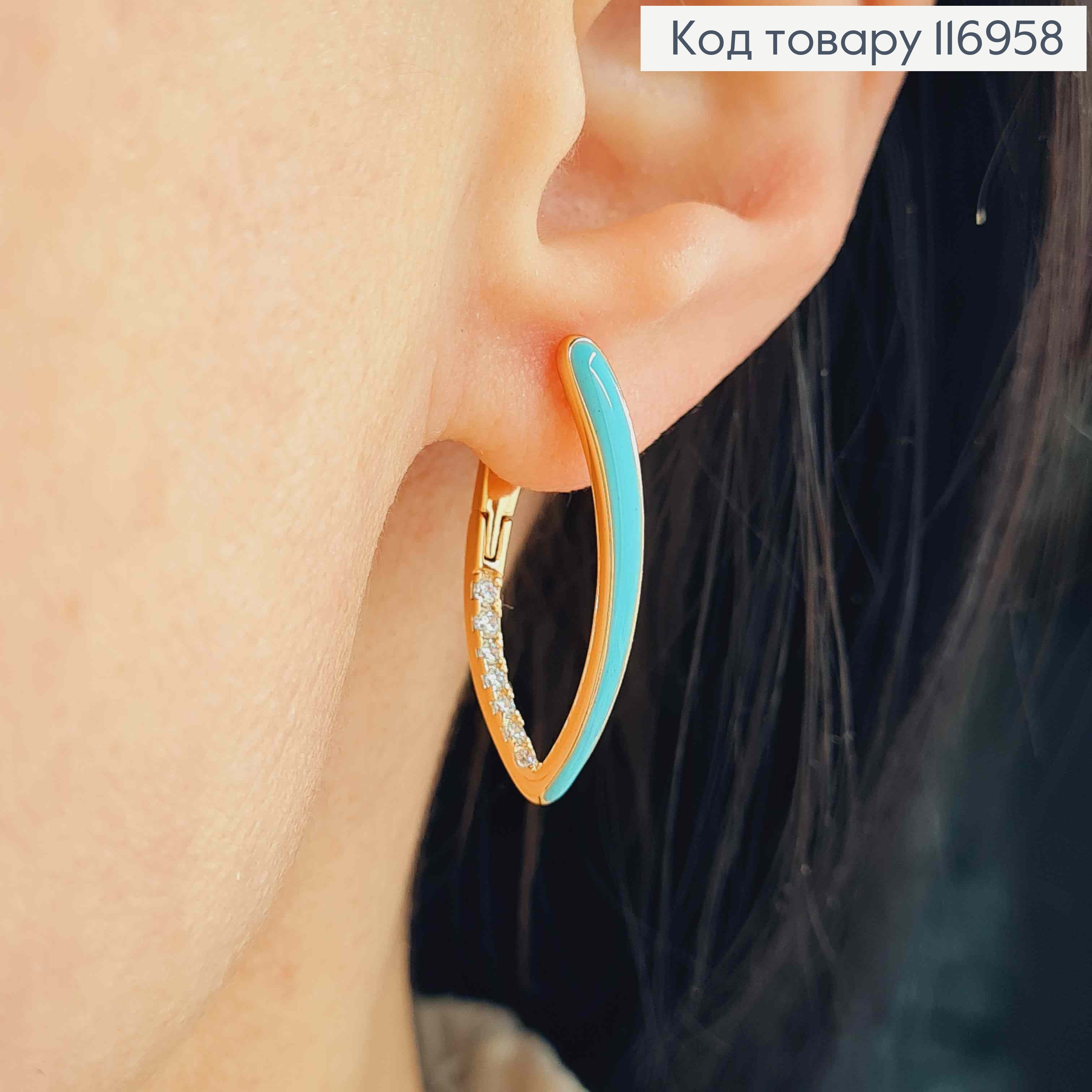 Сережки стріли, з Бірюзовою емаллю та камінцями, 2,5см, англ. заст. Xuping 18K 116958 фото 2