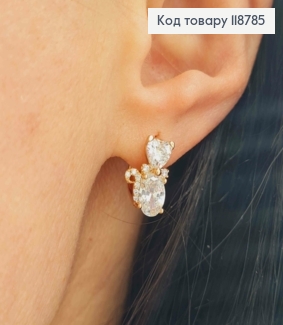 Сережки кільця (1,3см), "Котик" з Блискучими камінцями (1,3см), XUPING 18K 118785 фото