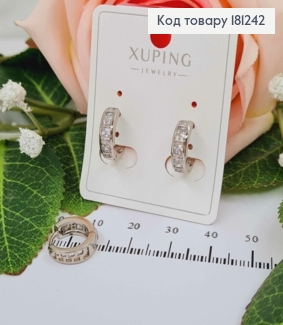 Серьги кольца родованные 1см, с квадратными камешками в оправе, Xuping 181242 фото