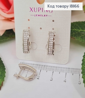 Серьги родованные, пластиночки 1,7см, в камешках, англ. застежка, Xuping 181166 фото
