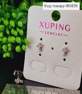 Сережки родированые гвоздики Крестик в камнях, 0,5см, Xuping 180839 фото
