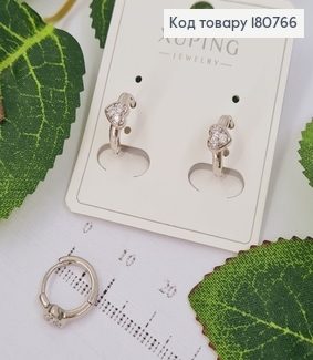 Сережки родированые кольца Сердечко в камнях, 1*0,5см, Xuping 180766 фото
