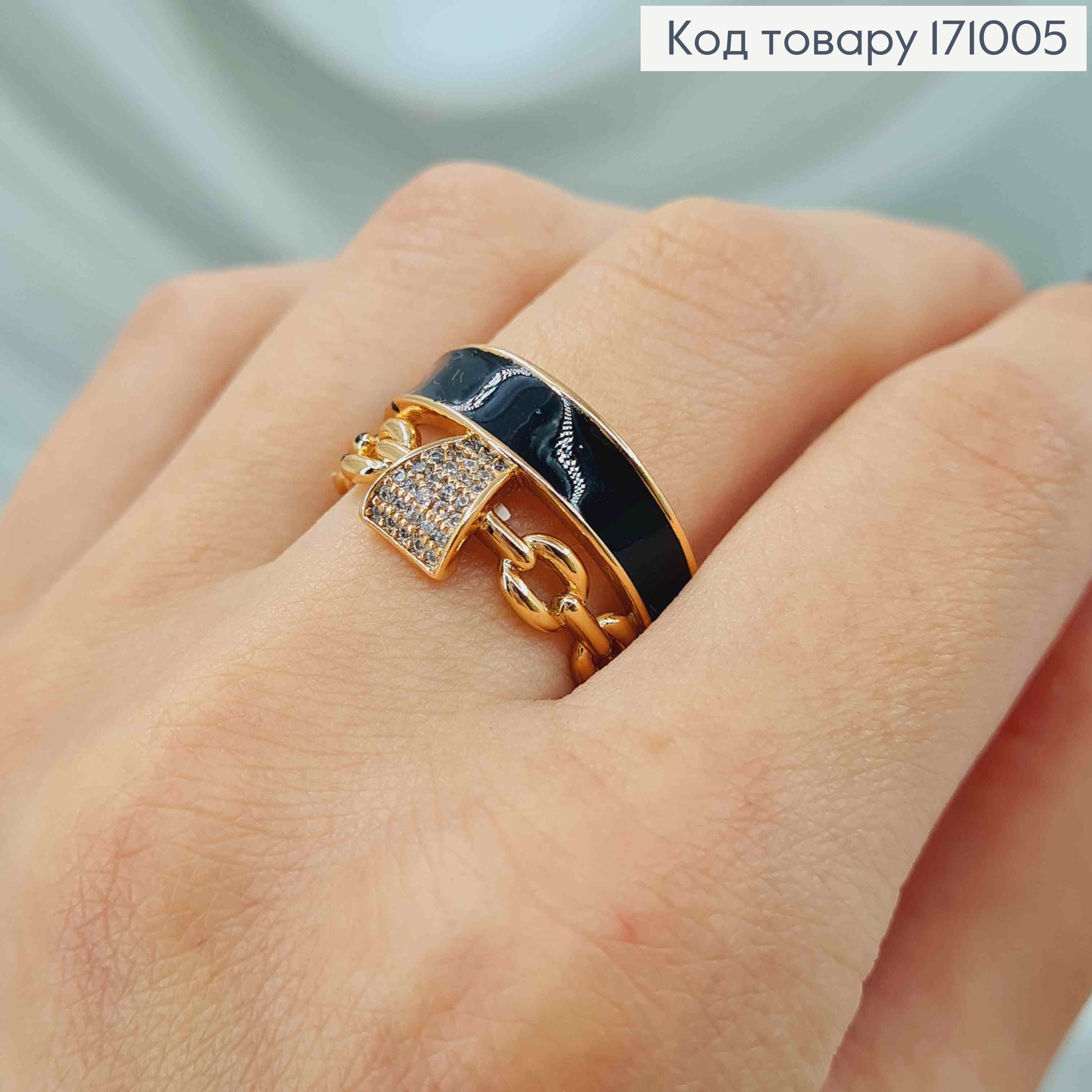 Кольцо "Королевское" с Черной эмалью и камешками, Xuping 18К 171005 фото 2