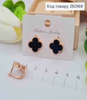 Сережки мідного кольору, Van Cleef з Чорною емаллю (1,4см), англ. застібка, Fashion Jewelry 260168 фото
