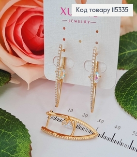 Сережки Стріли в камінцях та з камінцем хамелеоном 4см Xuping 18K 115335 фото