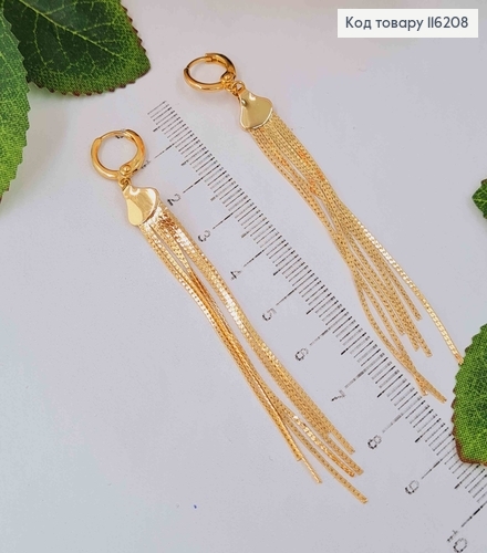 Сережки кільця 1см, з підвісками плоскими ниточками 7см, Xuping 18K  116208 фото 2